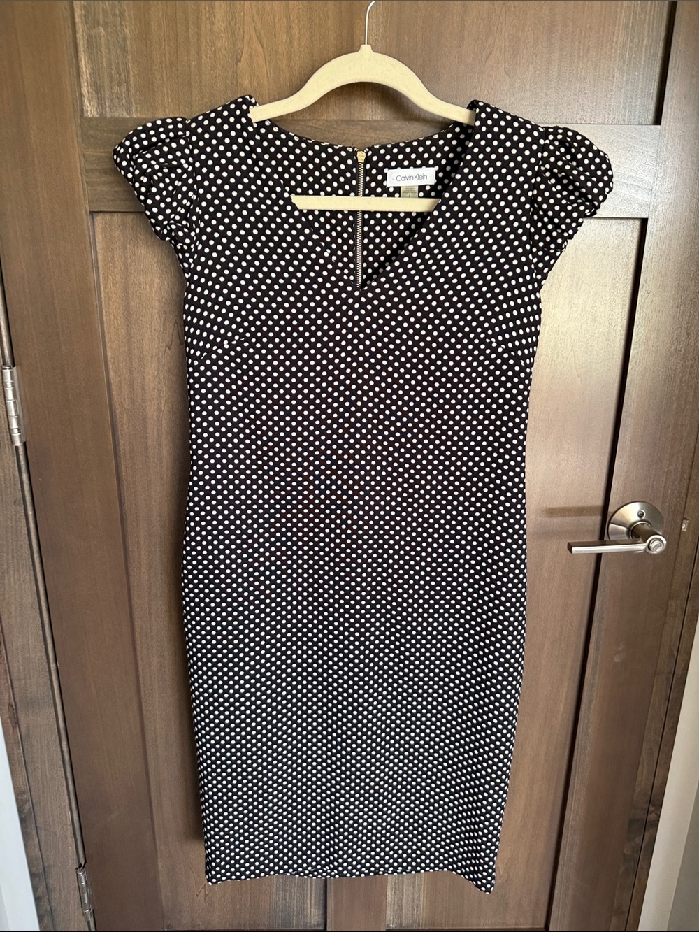 Calvin Klein Black Polka Dot Midi Sheath Dress